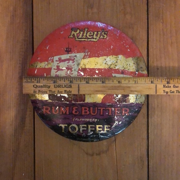 RILEY'S RUM & BUTTER TOFFEE Vintage Advertising Round Tin with Lid from England - Picture 7 of 7